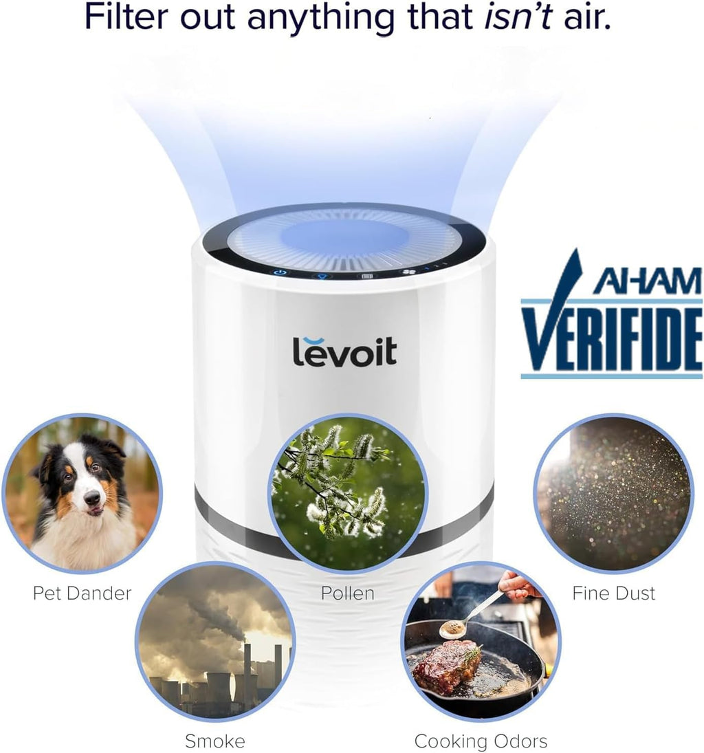 Air Purifier for Home, AHAM Verifide, High-Efficiency Filter for Smoke, Dust, Pollen, and Odors in Bedroom, Office, or Nursery, Optional Night Light, Quiet Operation, LV-H132, White