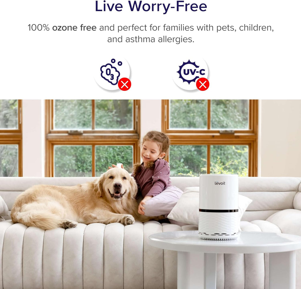 Air Purifier for Home, AHAM Verifide, High-Efficiency Filter for Smoke, Dust, Pollen, and Odors in Bedroom, Office, or Nursery, Optional Night Light, Quiet Operation, LV-H132, White