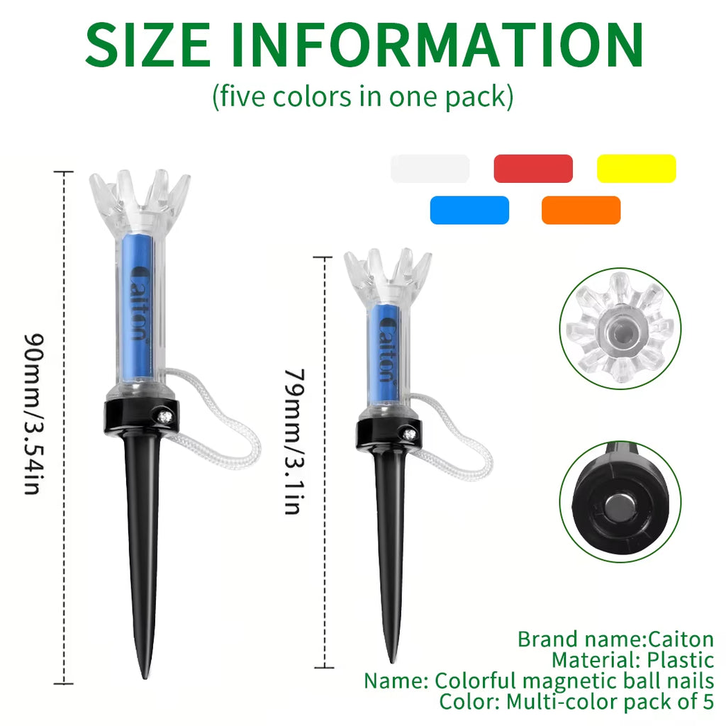 5PCS Magnetic Plastic Golf Tee Set, 360° Bounce, 3 Sizes – Premium Golf Accessories to Improve Accuracy and Performance