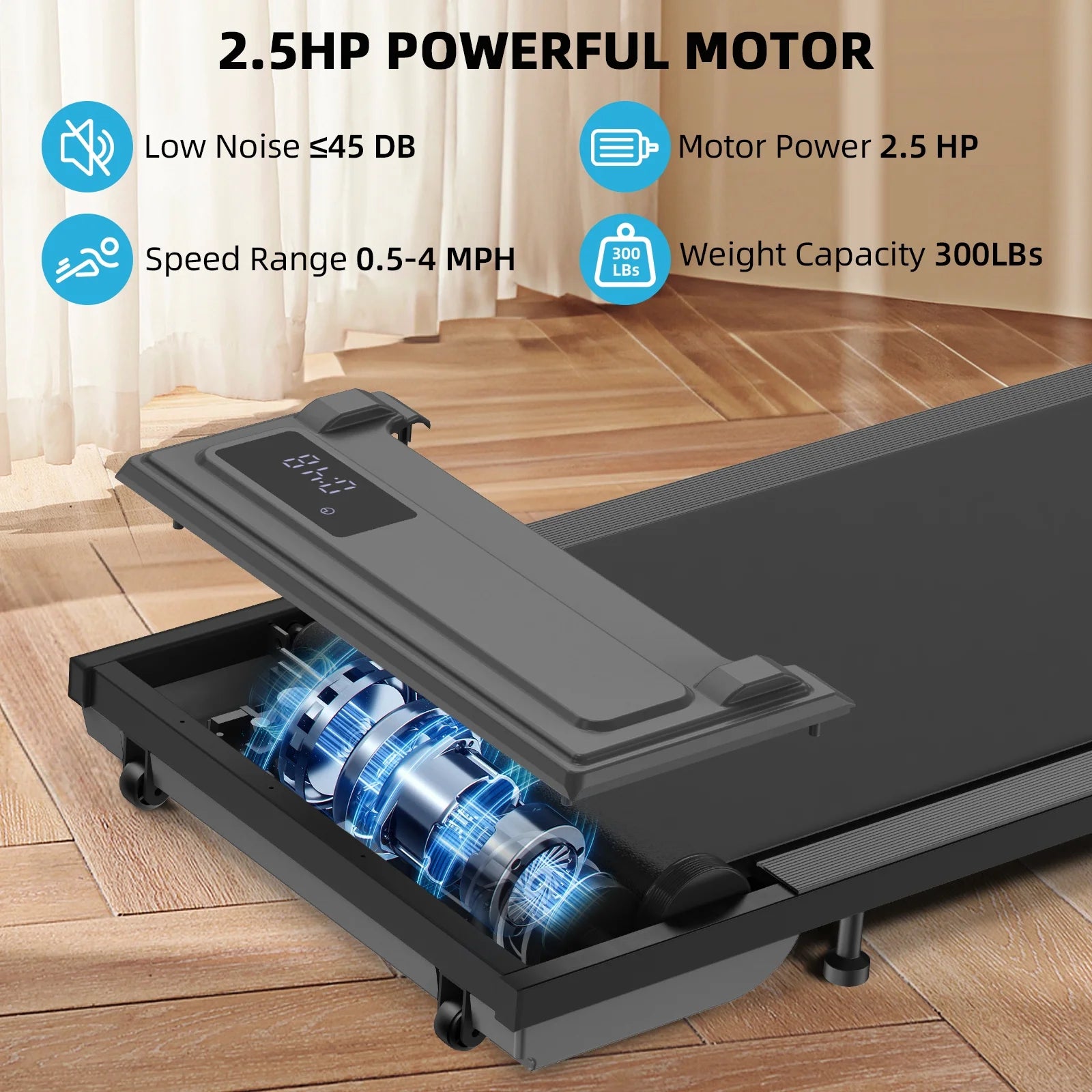 Walking Pad, 2 in 1 under Desk Treadmill with Remote Control、Led Display, 300 Lbs Portable Treadmill for Home/Office (Black)