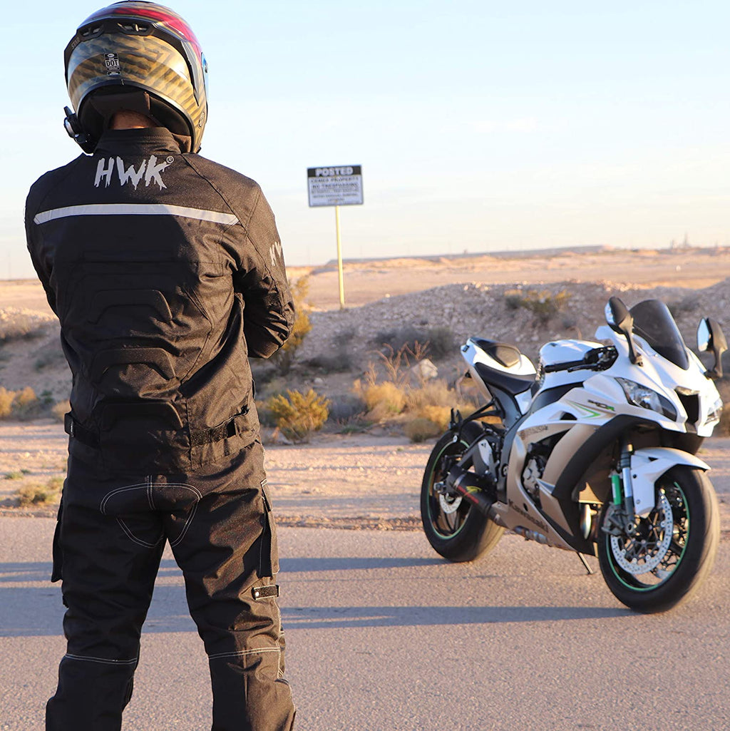 Textile Motorcycle Jacket for Men Dualsport Enduro Motorbike Biker Riding Jacket Breathable CE ARMORED WATERPROOF (Black, L)