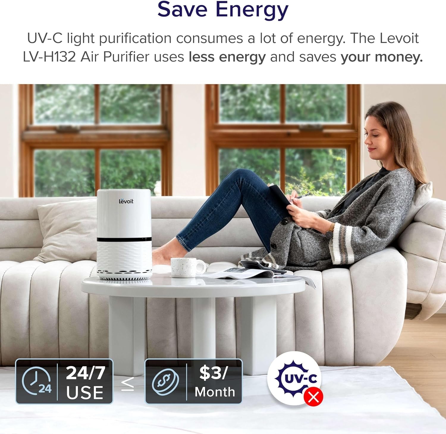 Air Purifier for Home, AHAM Verifide, High-Efficiency Filter for Smoke, Dust, Pollen, and Odors in Bedroom, Office, or Nursery, Optional Night Light, Quiet Operation, LV-H132, White