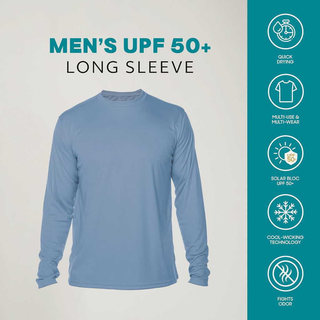 Men'S Outdoor UPF 50+ Long Sleeve T-Shirt, UV Sun Protection for Fishing, Running, Hiking