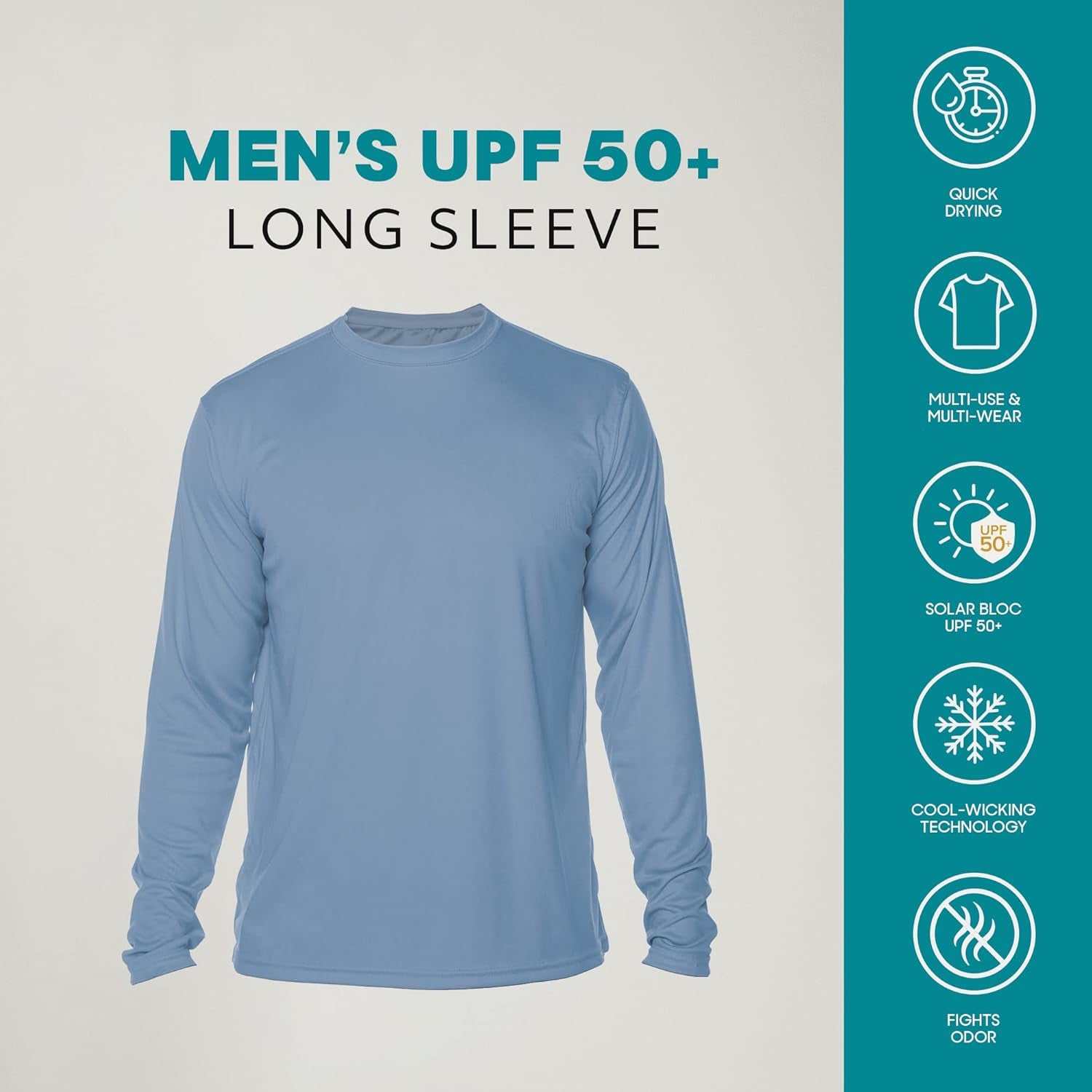 Men'S Outdoor UPF 50+ Long Sleeve T-Shirt, UV Sun Protection for Fishing, Running, Hiking
